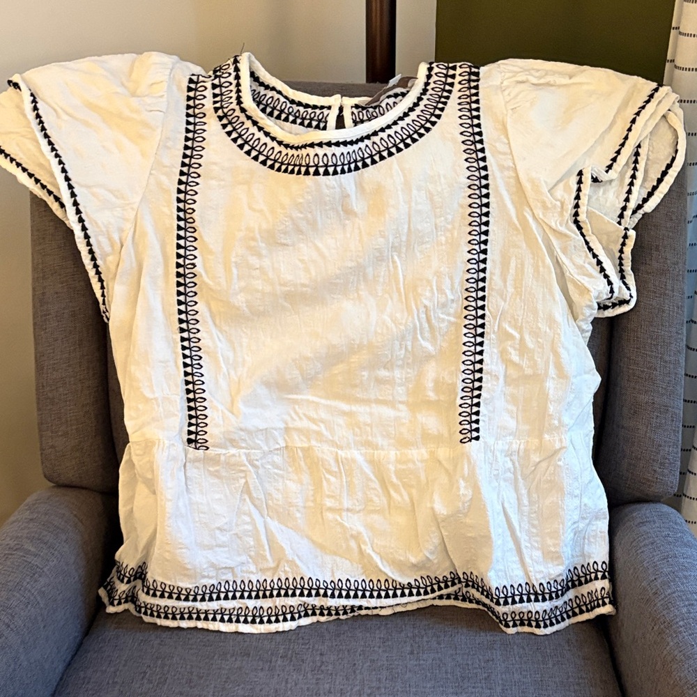 LOFT Creamy White Embroidered Peplum Top